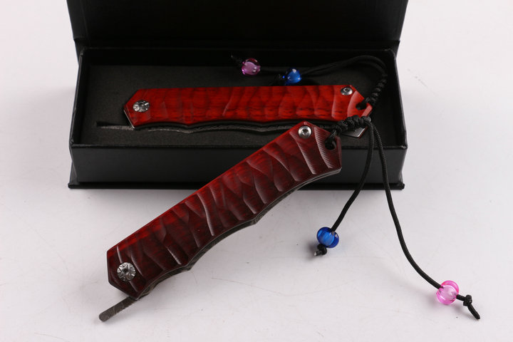 Red Wave Damascus steel blade material no lock folding knife UD404436